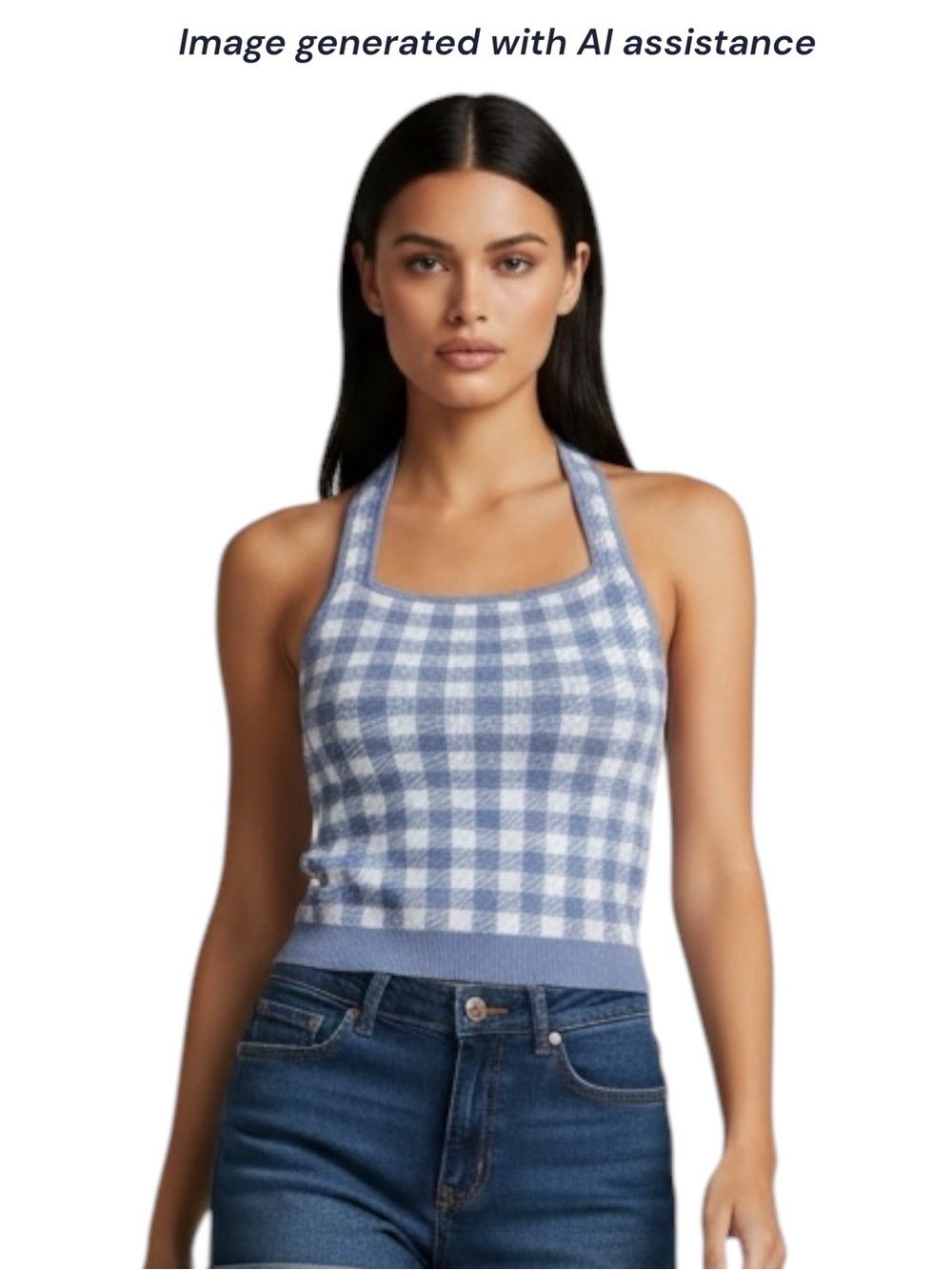 Abercrombie & Fitch S blue/white gingham knit halter